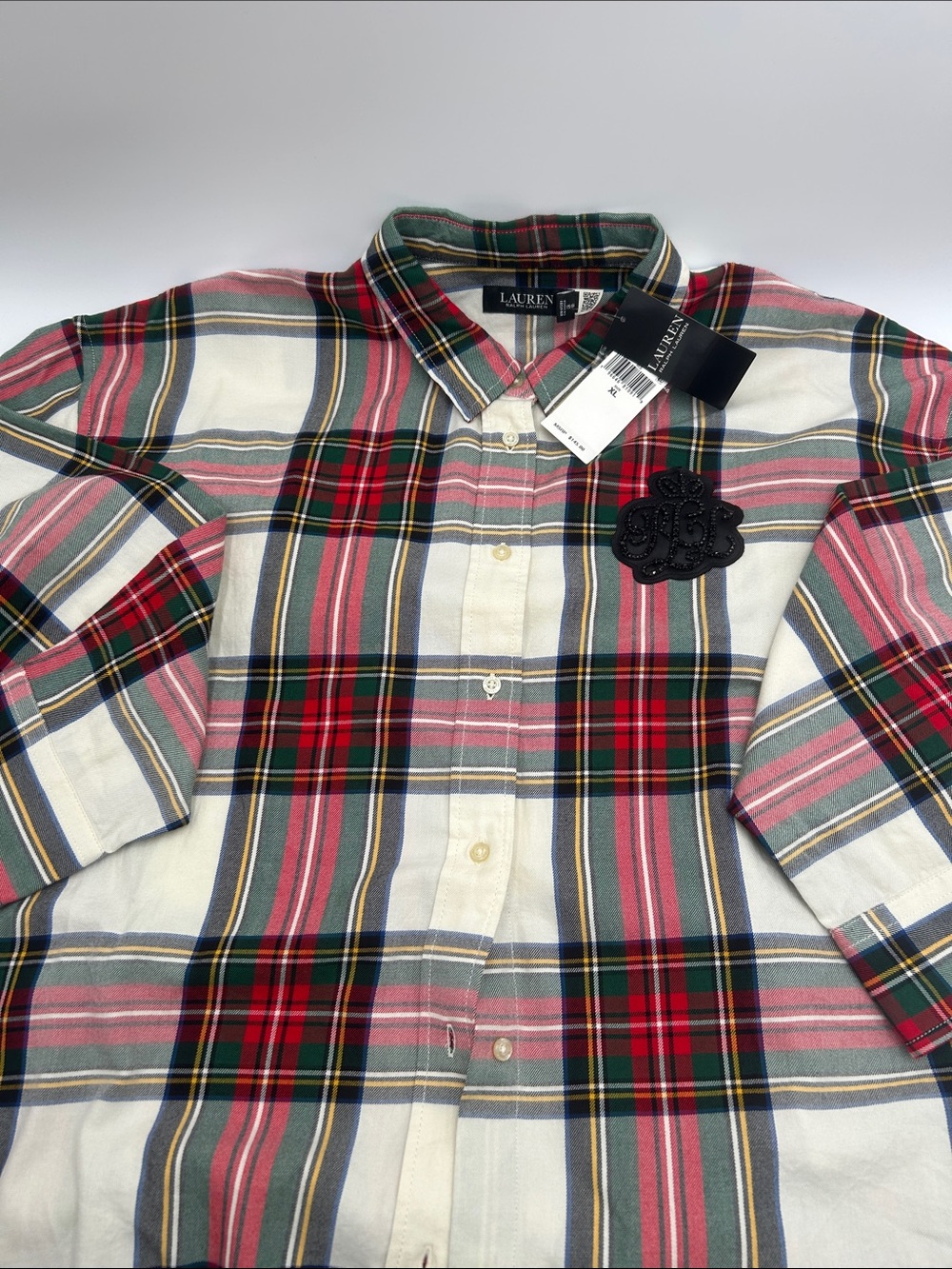 Lauren Ralph Lauren Plaid Button-Down Shirt in Red, Green, Cream